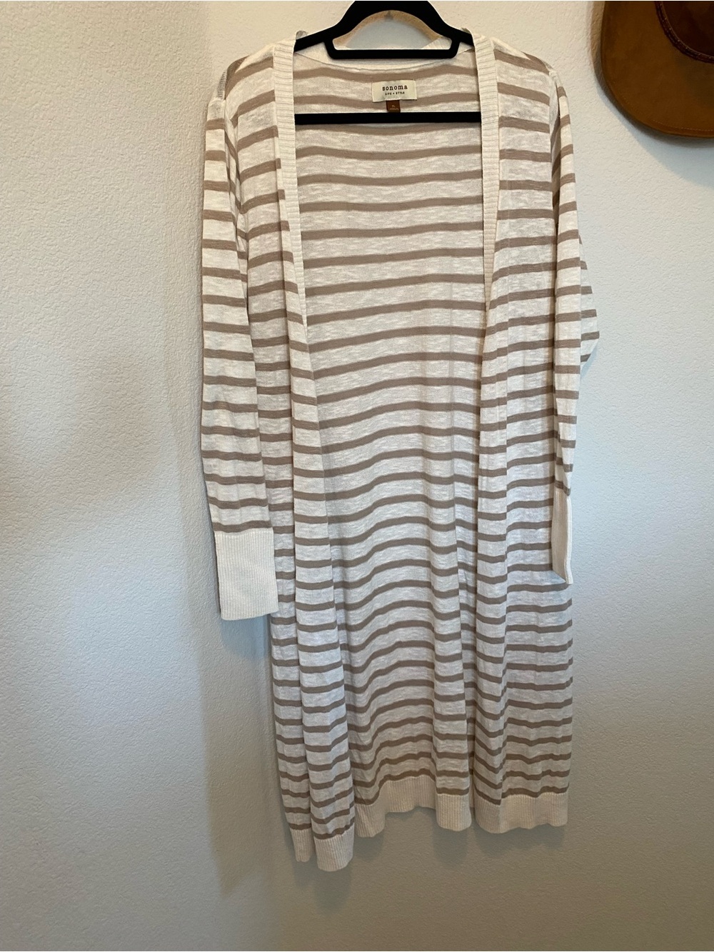 Sonoma Light Taupe & Cream Striped Long  duster Cardigan